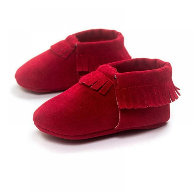Baby Boy Girl Suede Leather Shoes Non-slip Soft Sole Casual Shoes Toddler PU Boots (Red)