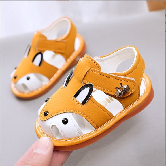 Baby Boy Girl Summer Infant Squeaky Sandals Premium Rubber Sole Closed-Toe Non-Slip Shoes Toddler First Walkers