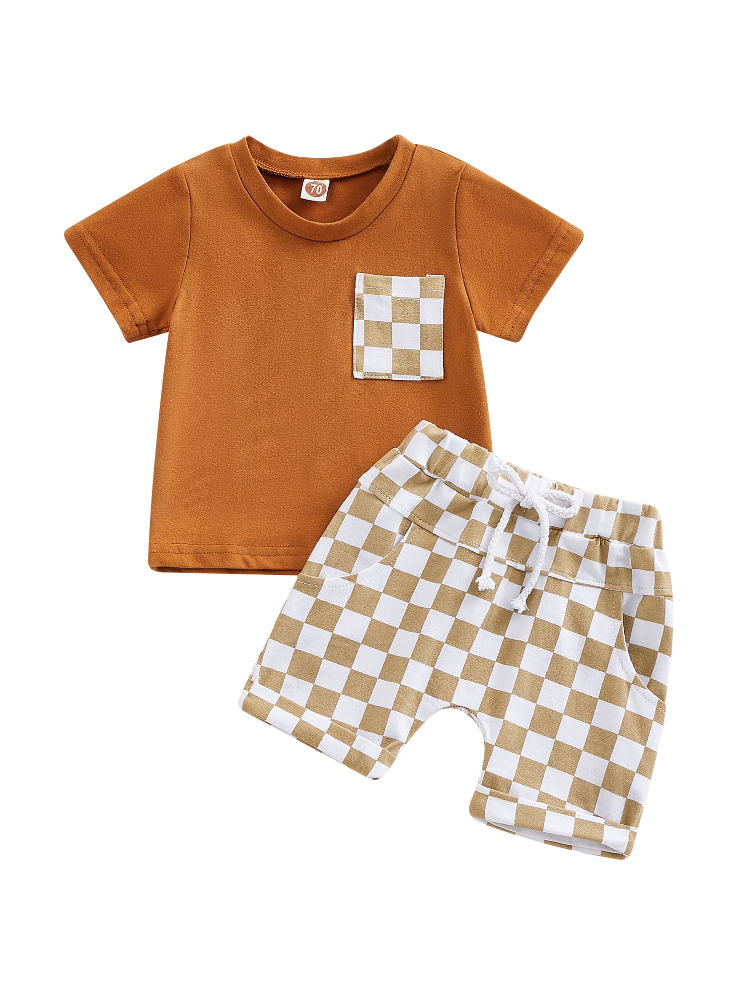 woshilaocai Baby Boy Girl Checkered Plaid Outfits