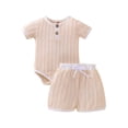 thumbnail image 1 of Baby Boy Girl Summer Outfits Short Sleeve Romper + Drawstring Elastic Shorts Set 2 Pieces, 1 of 9