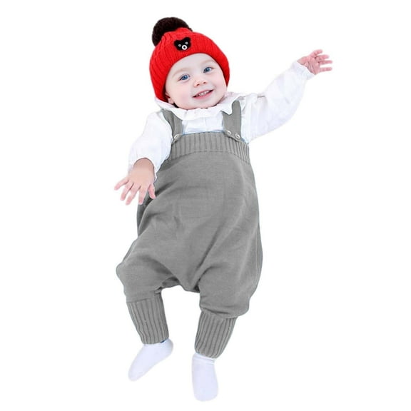 Baby Boy Girl Suspender Pants Knit Overalls Solid Color Elastic Jumpsuit Fall Winter Outfit 12 Month Snowsuit