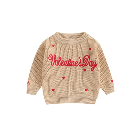 Baby Boy Girl Sweater Letter Heart Embroidery Crew Neck Long Sleeve Pullovers Fall Toddler Valentine's Day Clothes Jumpers Tops