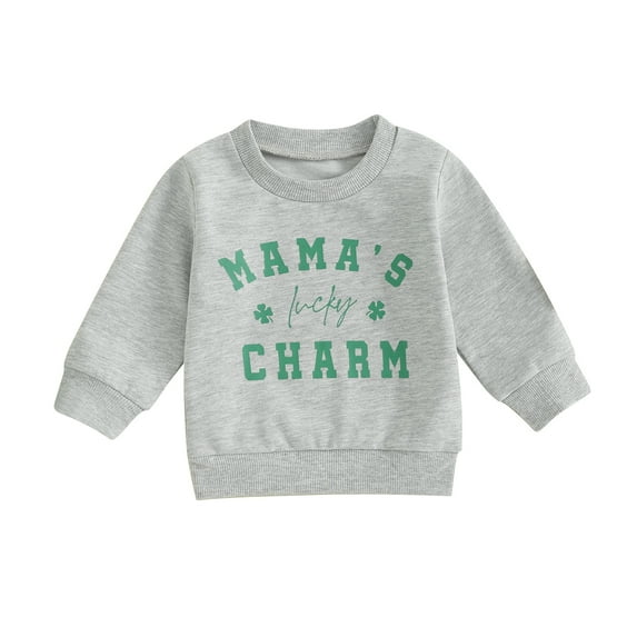Baby Boy Girl Sweatshirt Long Sleeve Crewneck Letter Clover Print Pullover Shirt Tops Toddler St Patricks Day Clothes