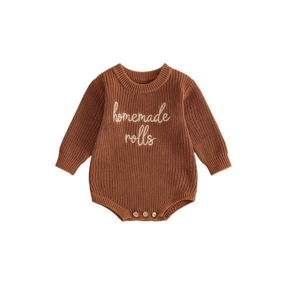 Baby Boy Girl Thanksgiving Outfit Letter Embroidered Knit Romper Long Sleeve Crew Neck Sweater Bodysuit Fall Winter Clothes 0-18M