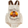 thumbnail image 1 of Baby Boy Girl Thanksgiving Outfit Turkey Sleeveless Overalls Romper Corduroy Bodysuit, 1 of 9