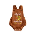 thumbnail image 1 of Baby Boy Girl Thanksgiving Outfit Turkey Sleeveless Overalls Romper Corduroy Bodysuit, 1 of 9