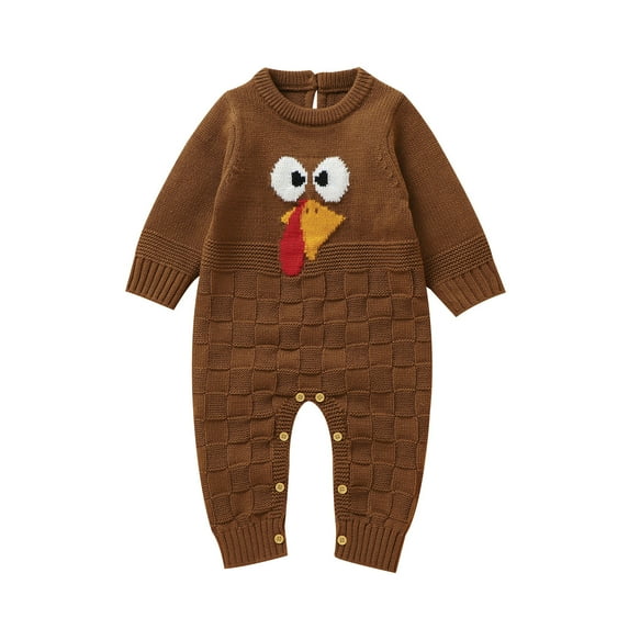 Baby Boy Girl Thanksgiving Sweater Romper Turkey Long Sleeve Crewneck Knit Jumpsuit Fall Winter Clothes