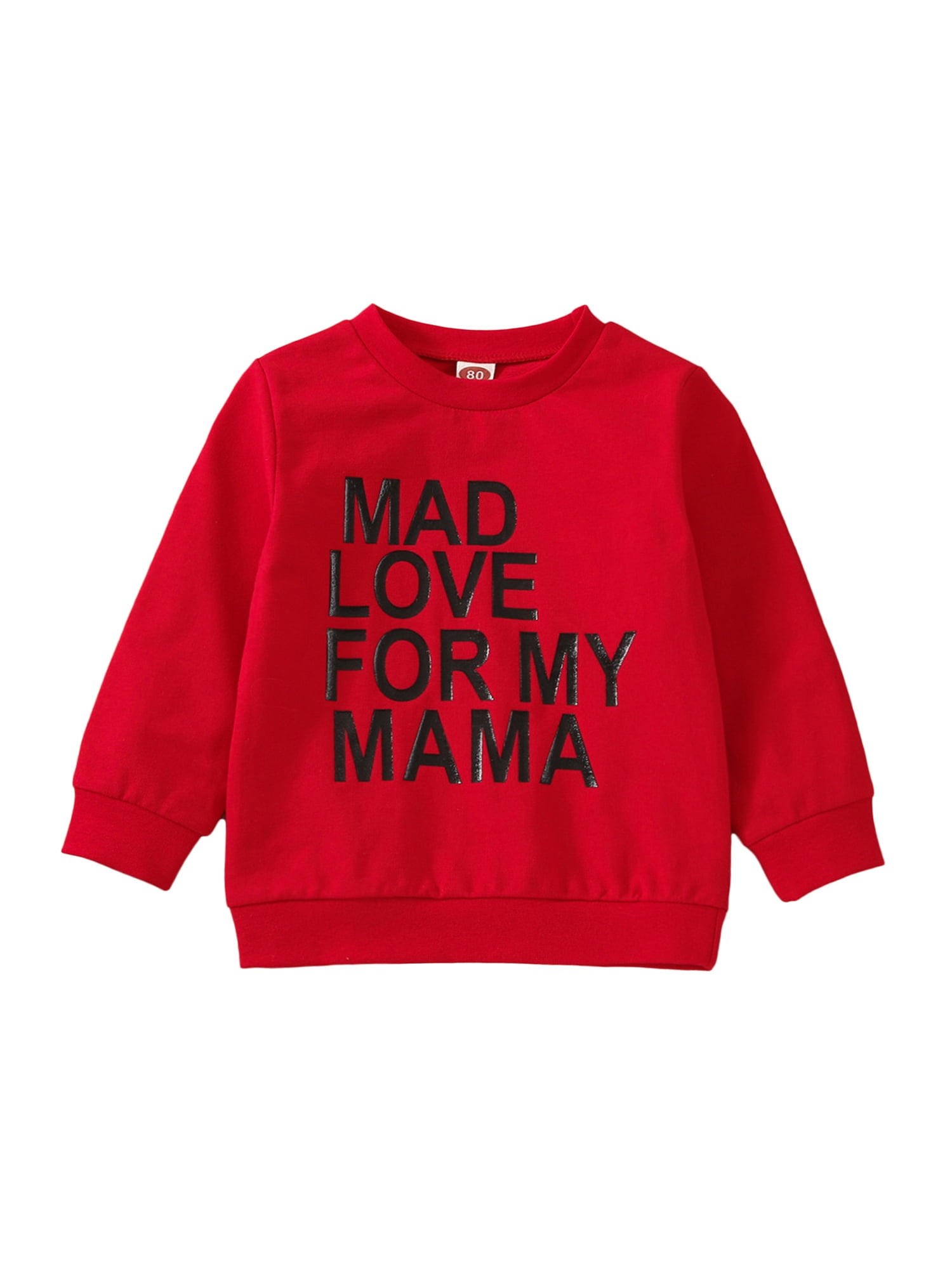Baby Boy Girl Valentines Day Outfit Mad Love for My Mom Letter Printed Oversized Sweatshirt Pullover Top