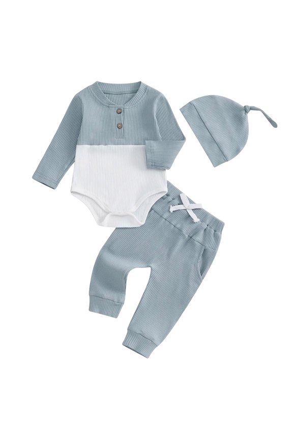 Baby Boy Girl Winter Clothes Long Sleeve Crewneck Ribbed Sweatshirt Romper Pants Fall Outfit
