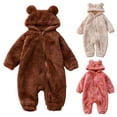 thumbnail image 1 of Baby Boy Girl Zipper Fleece Hooded Bear Jumpsuit with Cute Ears Fuzzy Long Sleeve Jumpsuit Toddler Infant Fall Winter Outfit Brown 2-3 Years, 1 of 7