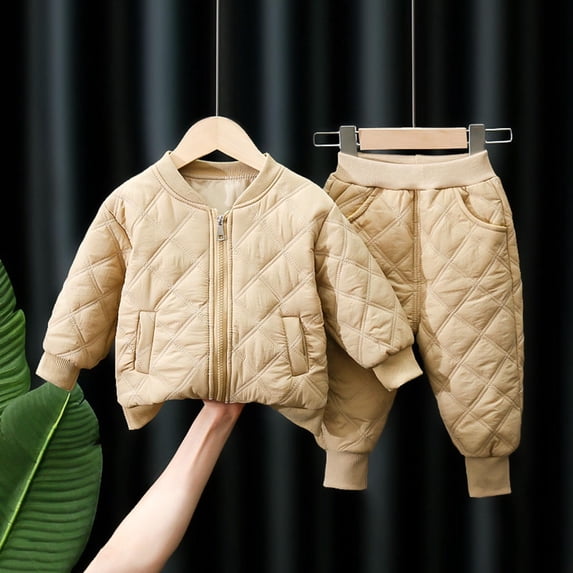 Baby Boy Girls Clothes Infant Winter Outfits Toddler Boy Varsity BaseBall Jacket Pants Set Khaki 5-6 Years
