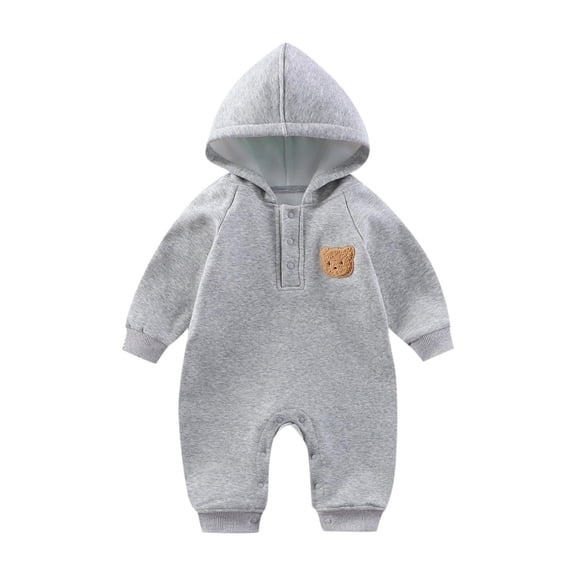 Baby Boy Girls Clothes Newborn Hoodie Romper Fall Winter One-piece Outfit Infant Cute Cartoon Clothing Set 0-18 Months Gray 0-3 Months