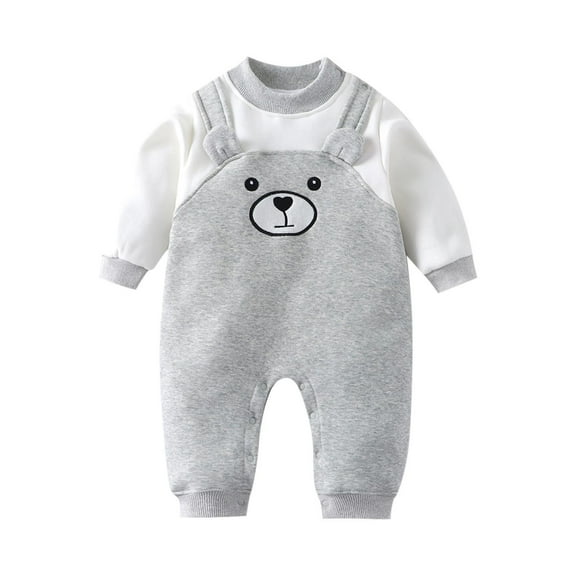 Baby Boy Girls Clothes Newborn Romper Fall Winter One-piece Outfit Infant Cute Cartoon Clothing Set 0-18 Months Gray 6-9 Months
