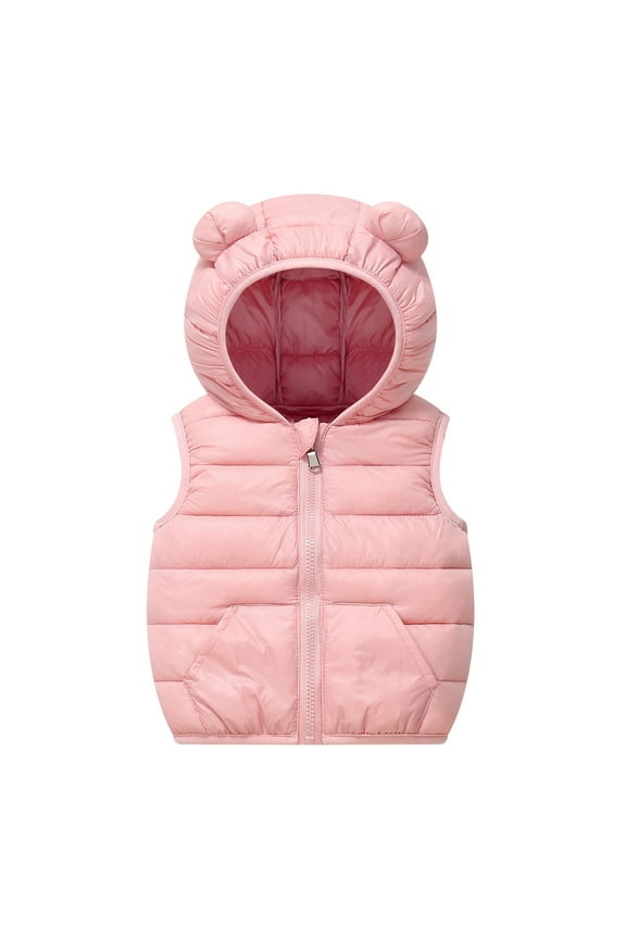 Baby Boy Girls Quilted Sleeveless Jacket Hooded Puffer Vest Full Zip Waistcoat Light Gilet Pink 2-3 Years