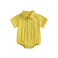 thumbnail image 1 of Baby Boy Girls Summer Romper Solid Color Button down Short Sleeve Jumpsuit, 1 of 7