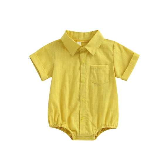 Baby Boy Girls Summer Romper Solid Color Button down Short Sleeve Jumpsuit