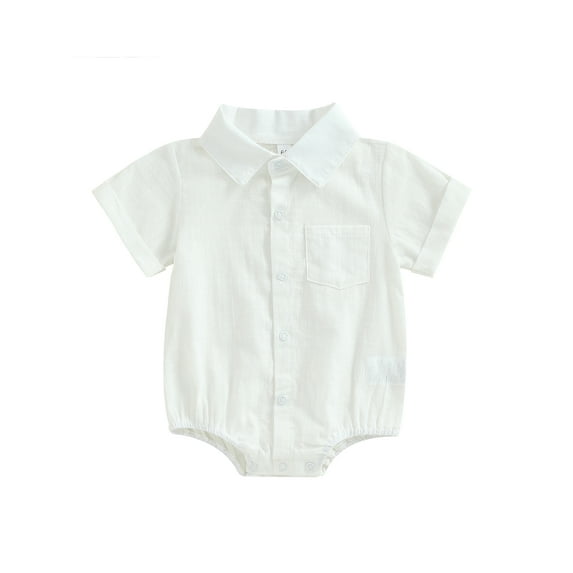Baby Boy Girls Summer Romper Solid Color Button down Short Sleeve Jumpsuit