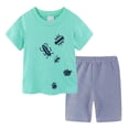 thumbnail image 1 of Baby Boy Girls Toddler Summer Outfit Waffle Striped Sleeveless T-shirt Elastic Waist Shorts 2 Piece Short Set Gift Dailywear Set (2-3 Years,Green) Boys Summer Top+Shorts Set, 1 of 5