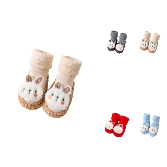 Baby Boy Girls Toddlers Indoor Animal Slipper Shoes, Anti- Fuzzy Rabbit Floor Socks Booties, Winter Warm Crib Socks for 0-3 Years