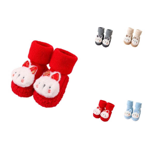 Baby Boy Girls Toddlers Indoor Animal Slipper Shoes, Anti- Fuzzy Rabbit Floor Socks Booties, Winter Warm Crib Socks for 0-3 Years