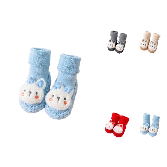 Baby Boy Girls Toddlers Indoor Animal Slipper Shoes, Anti- Fuzzy Rabbit Floor Socks Booties, Winter Warm Crib Socks for 0-3 Years