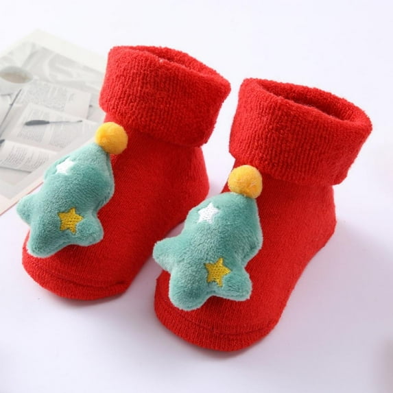 Baby Boy Girls Toddlers Non-Skid Indoor Slipper Winter Warm Shoes Socks Christmas Socks 0-12M