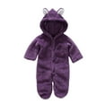 thumbnail image 1 of Baby Boy Girls Winter Warm Rompers Christmas Unisex Newborn Fleece Outfits Bodysuits Newborn Baby Fleece Footie Snowsuit Winter Bunting Onesie Cartoon Warm Hooded Romper Jumpsuit Purple 0-3 Months, 1 of 7