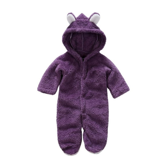 Baby Boy Girls Winter Warm Rompers Christmas Unisex Newborn Fleece Outfits Bodysuits Newborn Baby Fleece Footie Snowsuit Winter Bunting Onesie Cartoon Warm Hooded Romper Jumpsuit Purple 0-3 Months