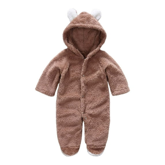 Baby Boy Girls Winter Warm Rompers Christmas Unisex Newborn Fleece Outfits Bodysuits Newborn Baby Fleece Footie Snowsuit Winter Bunting Onesie Cartoon Warm Hooded Romper Jumpsuit Coffee 0-3 Months
