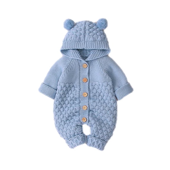 Baby Boy Girls Winter Warm Rompers Christmas Unisex Newborn Fleece Outfits Bodysuits Newborn Baby Girls Boys Winter Warm Coat Knit Outwear Hooded Jumpsuit Light Blue 6-12 Months