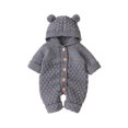 thumbnail image 1 of Baby Boy Girls Winter Warm Rompers Christmas Unisex Newborn Fleece Outfits Bodysuits Newborn Baby Girls Boys Winter Warm Coat Knit Outwear Hooded Jumpsuit Gray 6-12 Months, 1 of 7