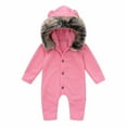 thumbnail image 1 of Baby Boy Girls Winter Warm Rompers Newborn Cotton Outfits Spring And Autumn Infant Toddler Baby Long Sleeve Hooded Collar Romper Bodysuit Jumpsuit Pink 6-9 Months, 1 of 6