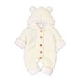 thumbnail image 1 of Baby Boy Girls Winter Warm Rompers Unisex Newborn Button Outfits Bodysuits Newborn Baby Girls Boys Winter Warm Coat Knit Outwear Hooded Jumpsuit Beige 3-6 Months, 1 of 5