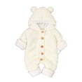 thumbnail image 1 of Baby Boy Girls Winter Warm Rompers Unisex Newborn Button Outfits Bodysuits Newborn Baby Girls Boys Winter Warm Coat Knit Outwear Hooded Jumpsuit Beige 18-24 Months, 1 of 5