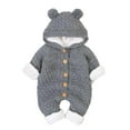 thumbnail image 1 of Baby Boy Girls Winter Warm Rompers Unisex Newborn Button Outfits Bodysuits Newborn Baby Girls Boys Winter Warm Coat Knit Outwear Hooded Jumpsuit Gray 6-12 Months, 1 of 6