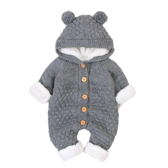 Baby Boy Girls Winter Warm Rompers Unisex Newborn Button Outfits Bodysuits Newborn Baby Girls Boys Winter Warm Coat Knit Outwear Hooded Jumpsuit Gray 18-24 Months