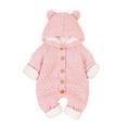 thumbnail image 1 of Baby Boy Girls Winter Warm Rompers Unisex Newborn Button Outfits Bodysuits Newborn Baby Girls Boys Winter Warm Coat Knit Outwear Hooded Jumpsuit Pink 12-18 Months, 1 of 7