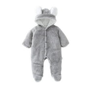 WICVIK Baby Boy Girls Winter Warm Rompers Unisex Newborn Fleece Outfits Bodysuits Newborn Baby Winter Girls Boys Clothes Warm Animal Overall Rompers Jumpsuit Gray 3-6 Months