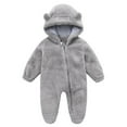 thumbnail image 1 of Baby Boy Girls Winter Warm Rompers Unisex Newborn Fleece Outfits Bodysuits Newborn Baby Fleece Footie Snowsuit Winter Bunting Onesie Cartoon Warm Hooded Romper Jumpsuit Outfits Gray 6-9 Months, 1 of 6