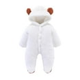 thumbnail image 1 of Baby Boy Girls Winter Warm Rompers Unisex Newborn Fleece Outfits Bodysuits Newborn Baby Winter Girls Boys Clothes Warm Animal Bear Ears Overall Rompers Hooded Jumpsuit White 3-6 Months, 1 of 4