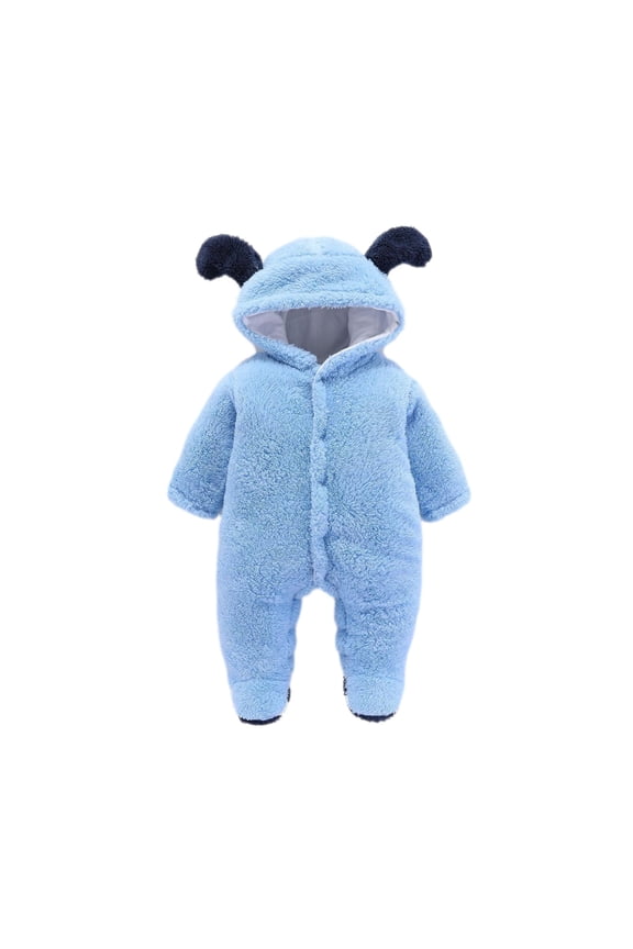 Baby Boy Girls Winter Warm Rompers Unisex Newborn Fleece Outfits Bodysuits Newborn Baby Winter Girls Boys Clothes Warm Animal Bear Ears Overall Rompers Hooded Jumpsuit Blue 0-3 Months