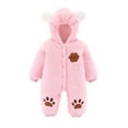 thumbnail image 1 of Baby Boy Girls Winter Warm Rompers Unisex Newborn Fleece Outfits Bodysuits Newborn Baby Winter Girls Boys Clothes Warm Animal Ears Bear Claw Overall Rompers Hooded Jumpsuit Pink 3-6 Months, 1 of 4