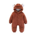 thumbnail image 1 of Baby Boy Girls Winter Warm Rompers Unisex Newborn Fleece Outfits Bodysuits Newborn Baby Winter Girls Boys Clothes Warm Animal Ears Bear Claw Overall Rompers Hooded Jumpsuit Coffee 0-3 Months, 1 of 4