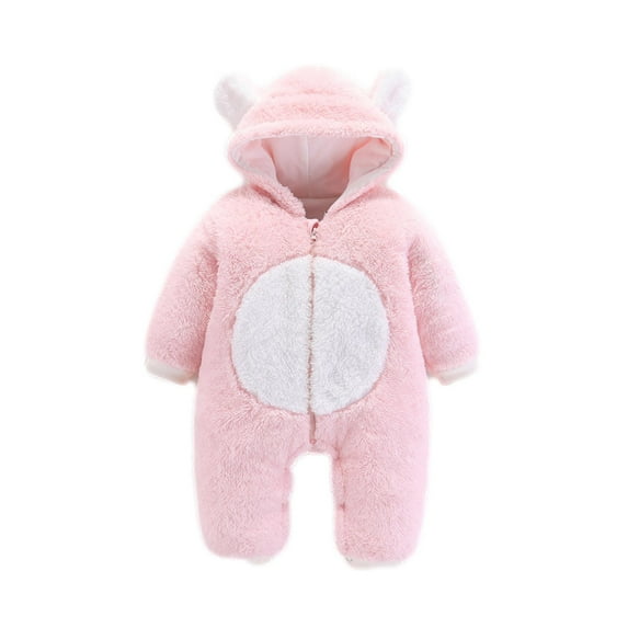 Baby Boy Girls Winter Warm Rompers Unisex Newborn Fleece Outfits Bodysuits Newborn Baby Winter Girls Boys Clothes Warm Animal Overall Rompers Jumpsuit Pink 3-6 Months