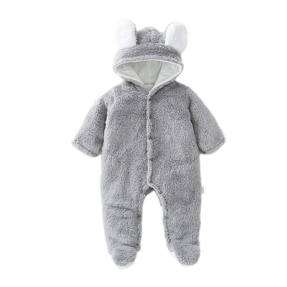 Baby Boy Girls Winter Warm Rompers Unisex Newborn Fleece Outfits Bodysuits Newborn Baby Winter Girls Boys Clothes Warm Animal Overall Rompers Jumpsuit Gray 3-6 Months