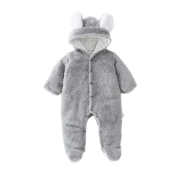 Baby Boy Girls Winter Warm Rompers Unisex Newborn Fleece Outfits Bodysuits Newborn Baby Winter Girls Boys Clothes Warm Animal Overall Rompers Jumpsuit Gray 3-6 Months