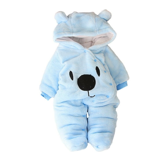 Baby Boy Girls Winter Warm Rompers Unisex Newborn Fleece Outfits Bodysuits Toddler Baby Boys Girls Color Plush Cute Bear Ears Winter Thick Jumpsuit Romper Blue 0-3 Months