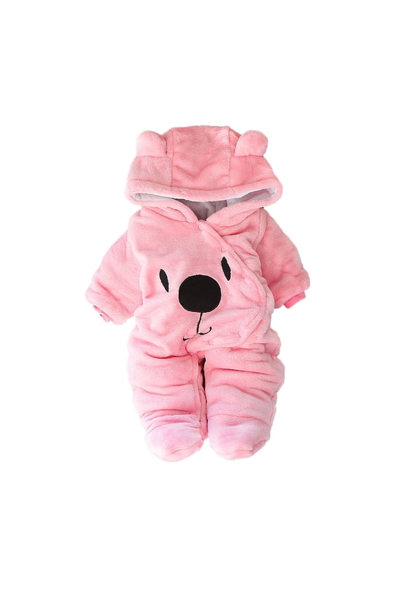 Baby Boy Girls Winter Warm Rompers Unisex Newborn Fleece Outfits Bodysuits Toddler Baby Boys Girls Color Plush Cute Bear Ears Winter Thick Jumpsuit Romper Pink 0-3 Months