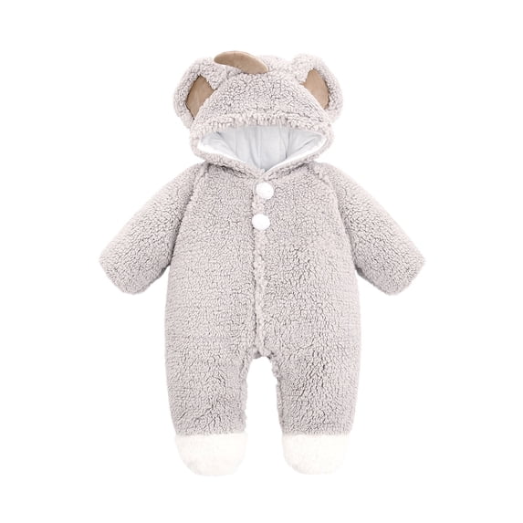 Baby Boy Girls Winter Warm Rompers Unisex Newborn Fleece Outfits Bodysuits Toddler Baby Boys Girls Color Plush Cute Bear Ears Winter Thick Keep Warm Jumpsuit Romper Gray 12-18 Months