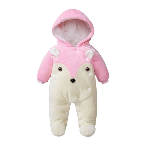Baby Boy Girls Winter Warm Rompers Unisex Newborn Fleece Outfits Bodysuits Toddler Baby Boys Girls Color Plush Cute Cartoon Winter Thick Keep Warm Jumpsuit Romper Hot Pink 9-12 Months